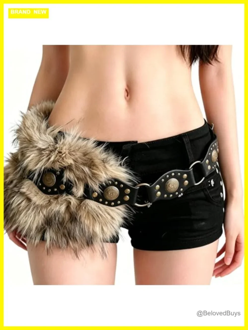 Y2K Faux Fur Furry Belt with Pin Buckle for Women